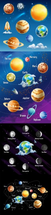 卡通太阳系星球矢量 5EPS